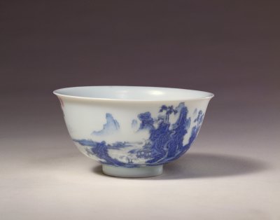 图片[1]-Blue colored landscape bowl-China Archive